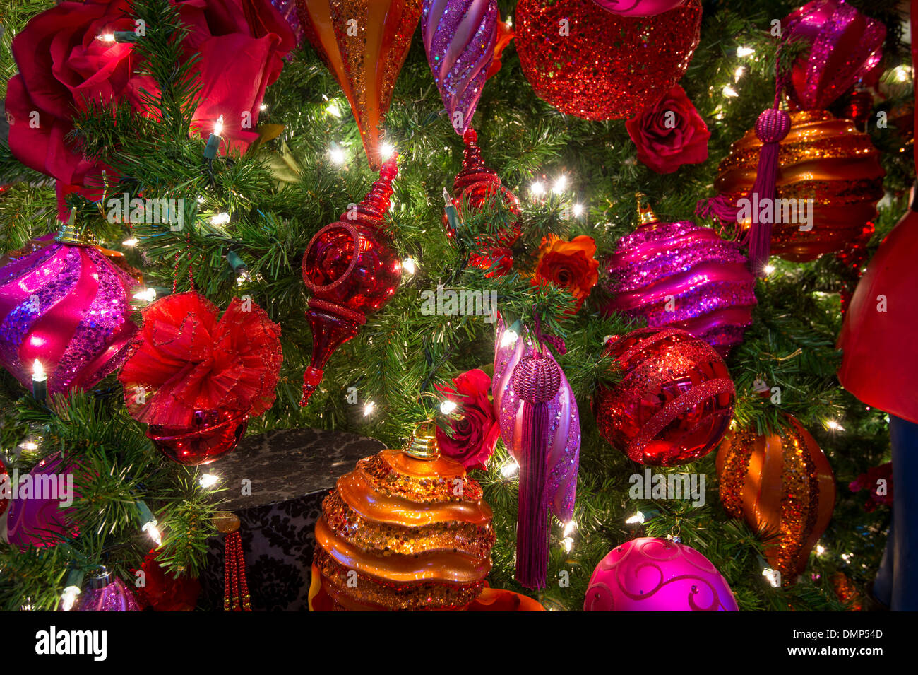 Christmas Tree Decorations Detail Stock Photo