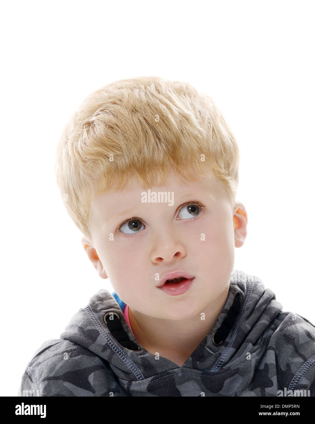 Young caucasian blond boy portrait looks away Stock Photo