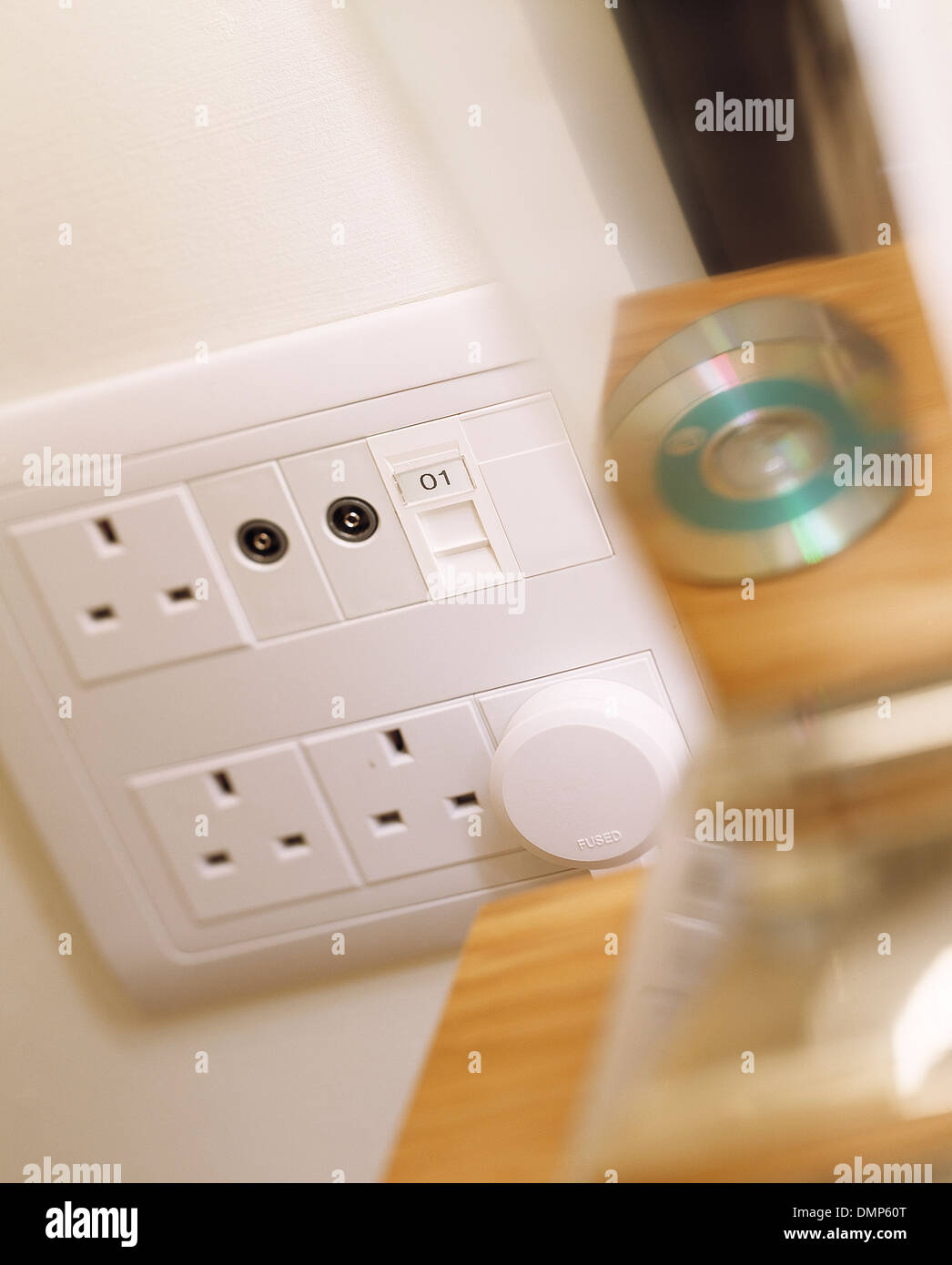 Electrical plug and aerial sockets Stock Photo Alamy
