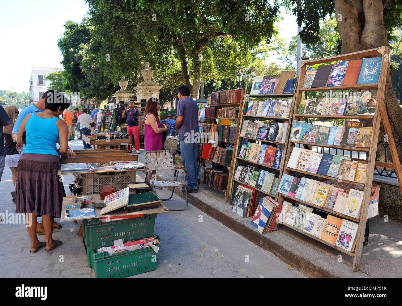 Market selling books, stamps, coins and collectables. The square, Plaza de Armas, is in Old Havana, Havana,Cuba. Stock Photo