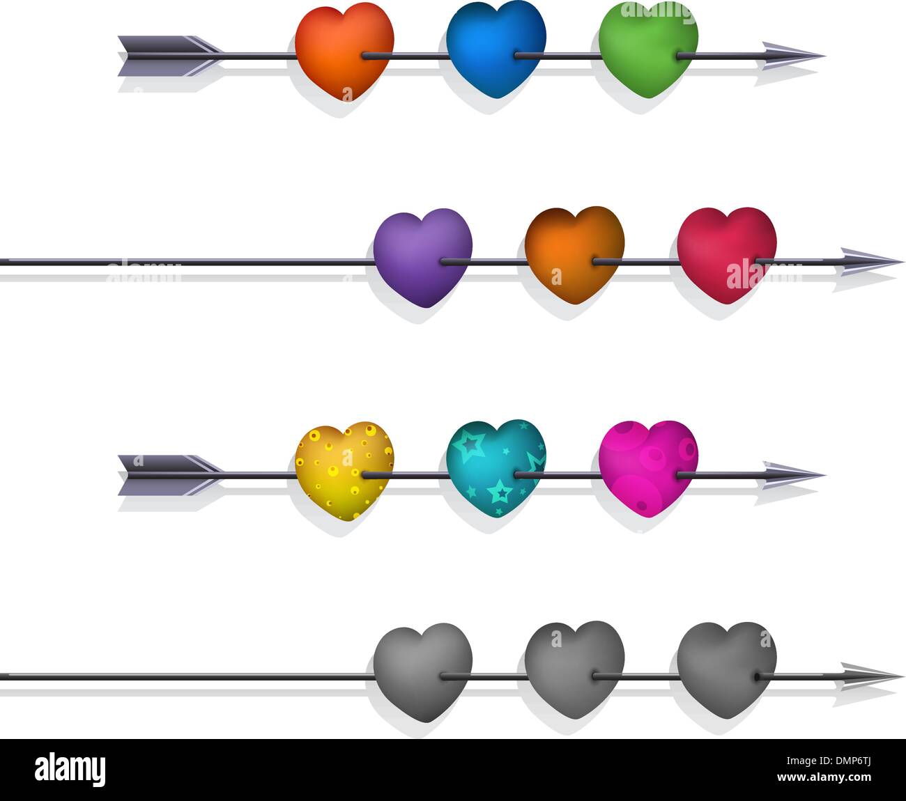 Isolated 3d Hearts and Arrows Set Stock Vector