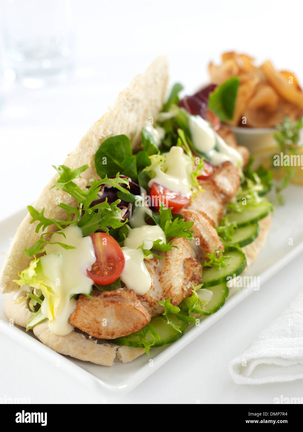 chicken kebab salad pitta with mayonnaise Stock Photo Alamy