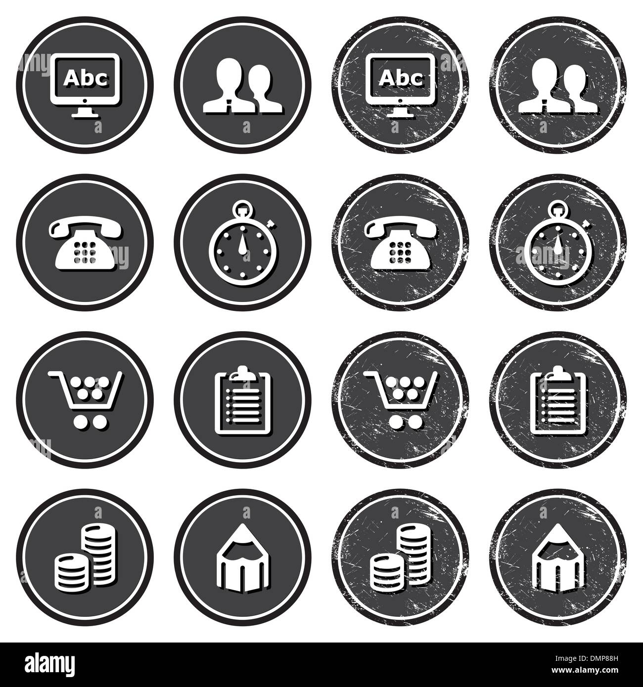 Website navigation icons on retro labels set Stock Vector