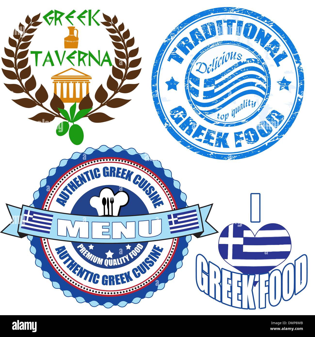 Set of authentic greek food stamp and labels Stock Vector