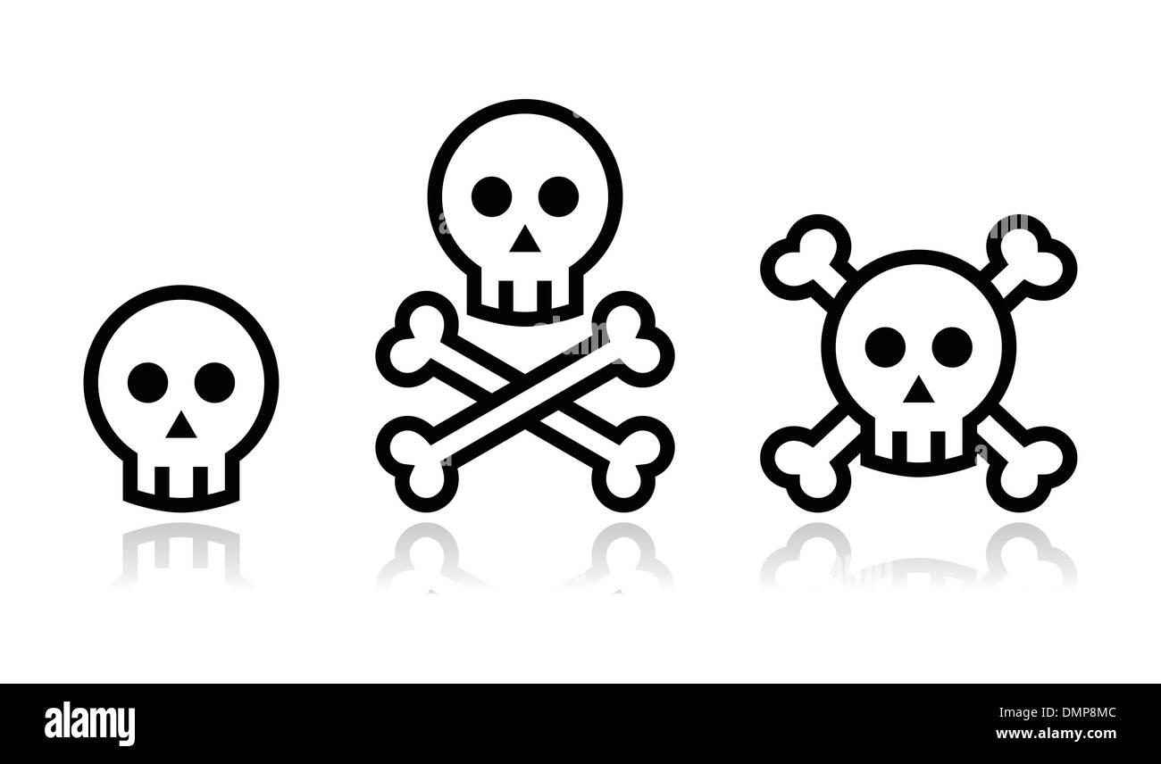 Cartoon skull with bones vector icon set Stock Vector