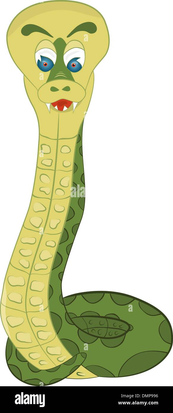 Illustration cartoon green snake on white background Stock Vector