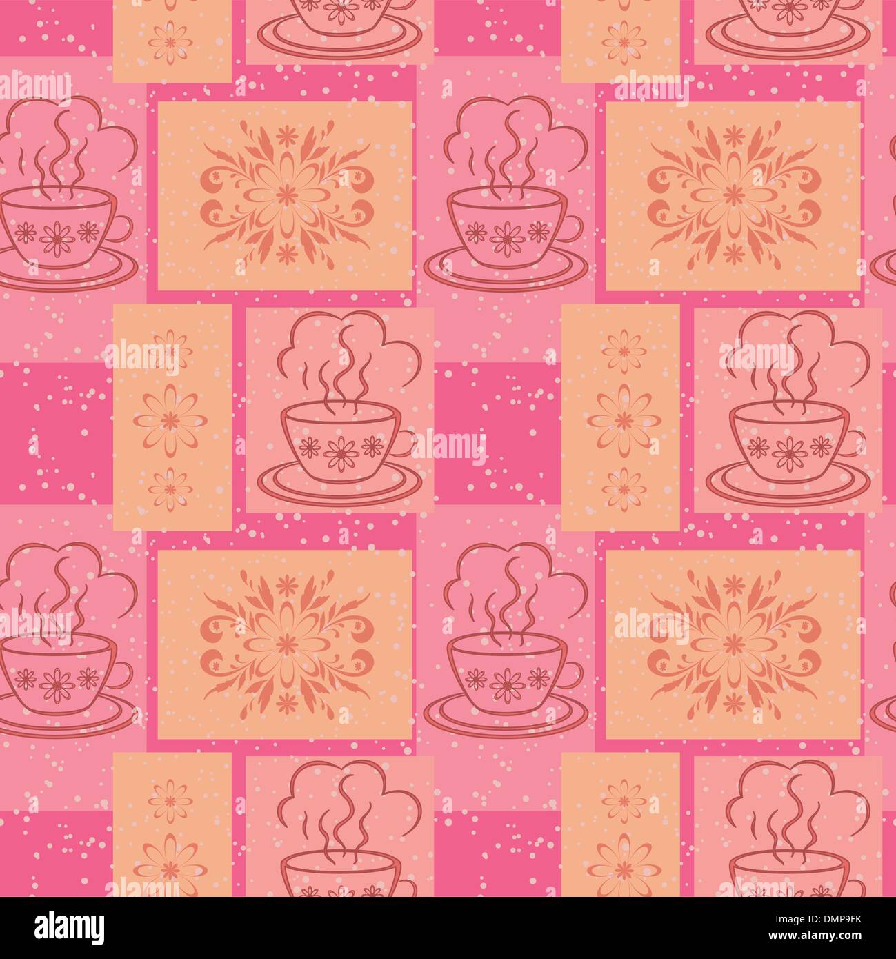 Seamless background, cups and floral pattern Stock Vector