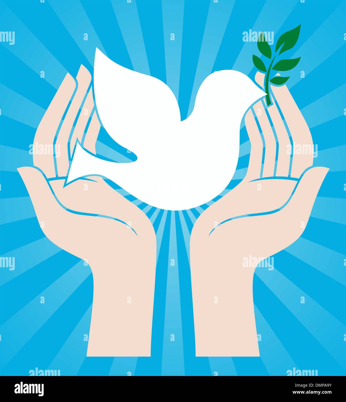 peace sign of human hands holding dove Stock Vector