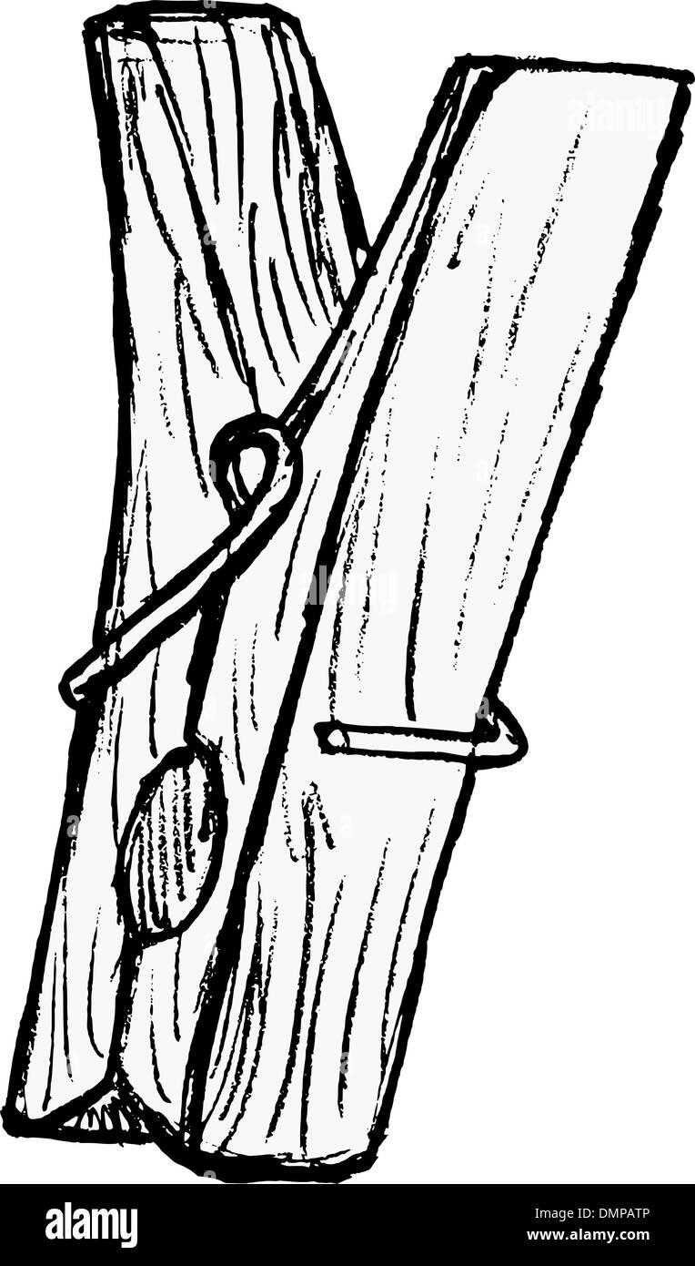 Sketch Rope and Cloth Pins, for hanging something Stock Illustration