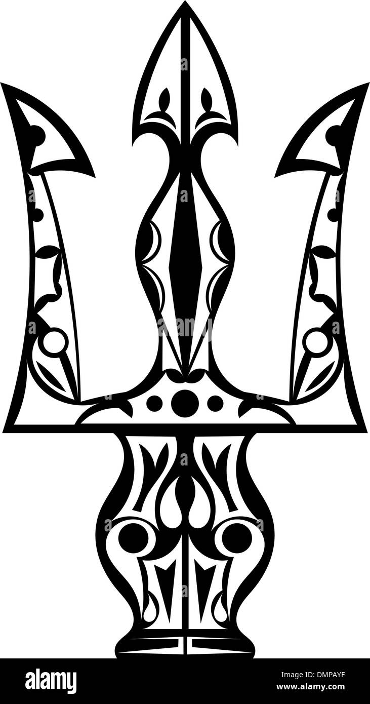 Black and white tattoo trident Royalty Free Vector Image