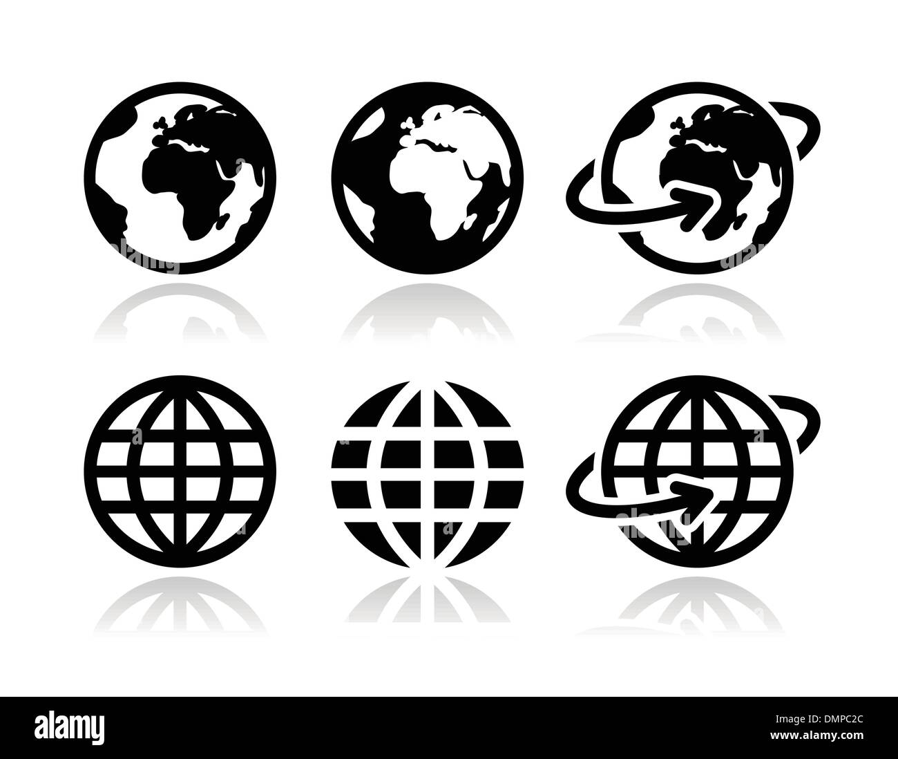 Globe earth vector icons set with reflection Stock Vector