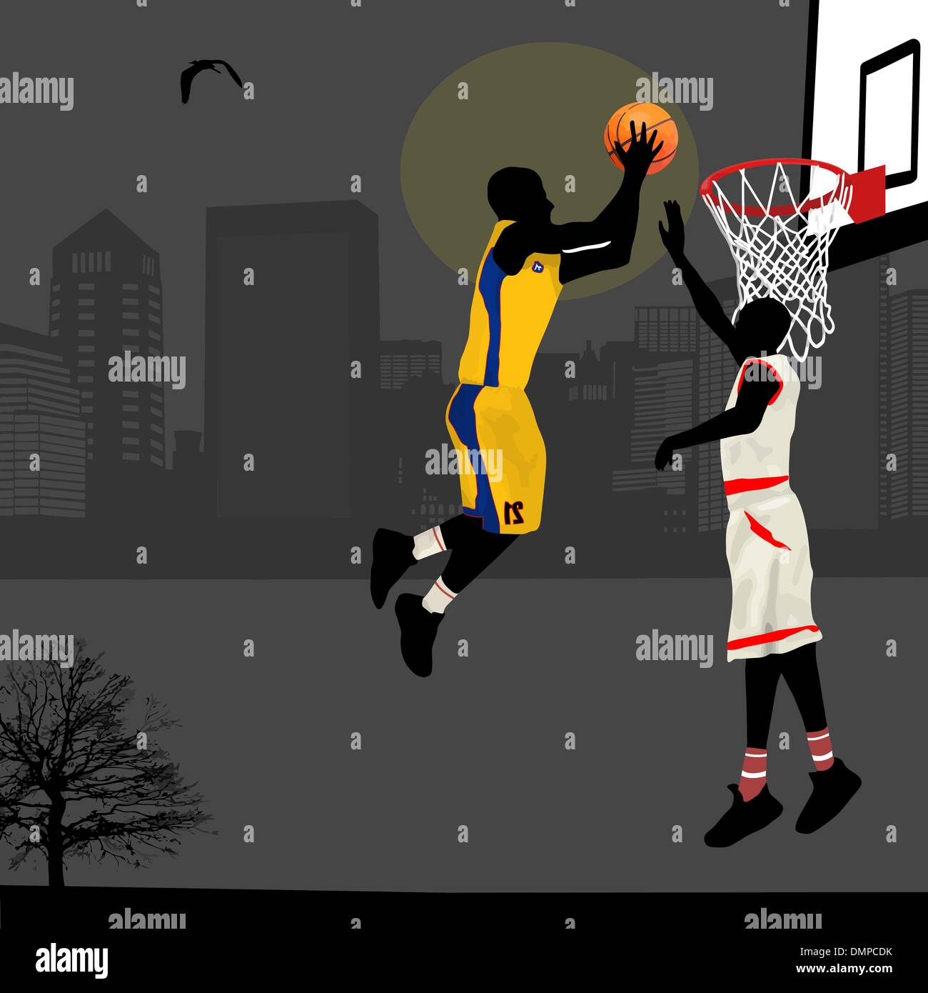 Basketball in the street at night Stock Vector