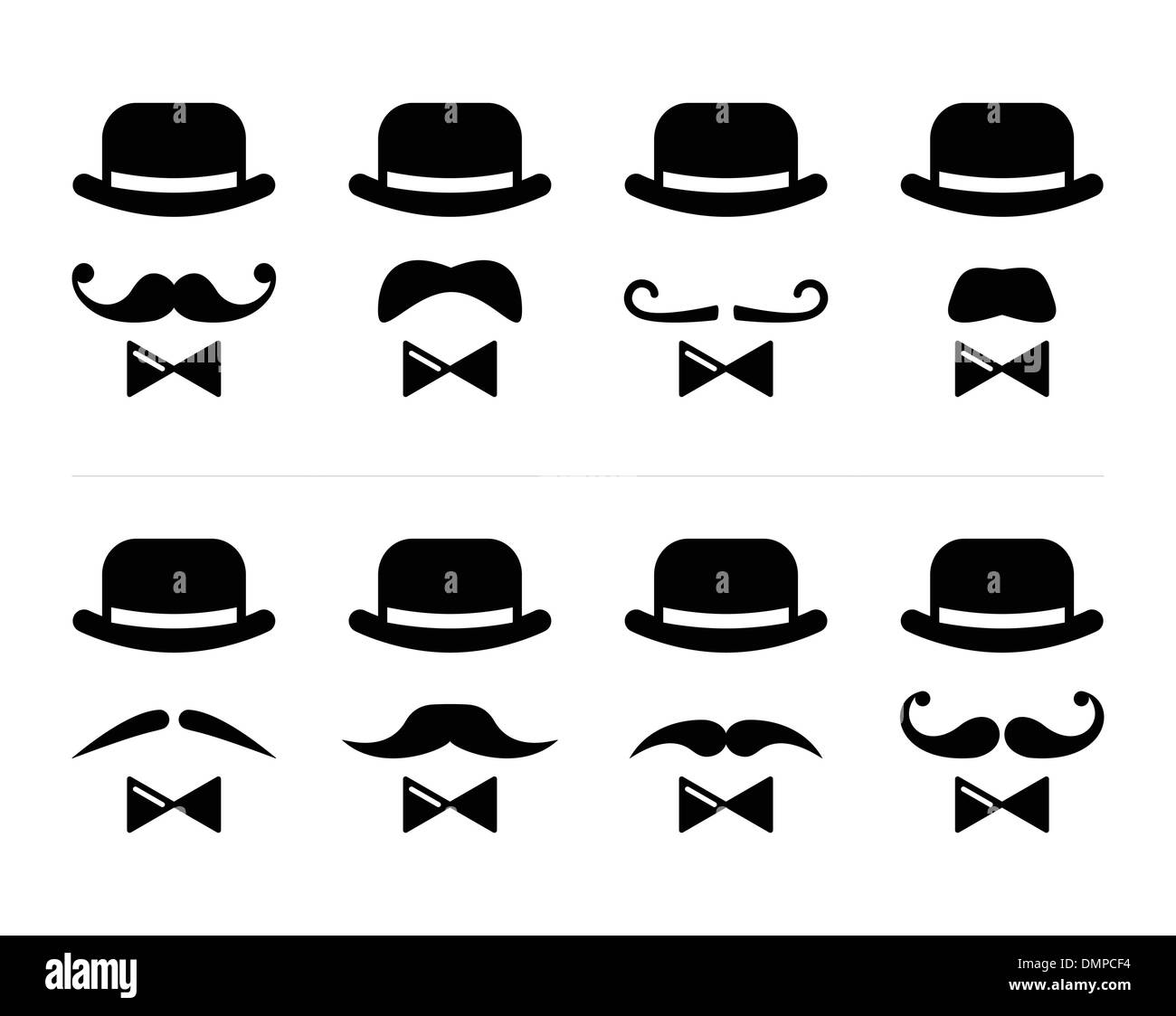 Gentleman icon - man with moustache and bow tie set Stock Vector