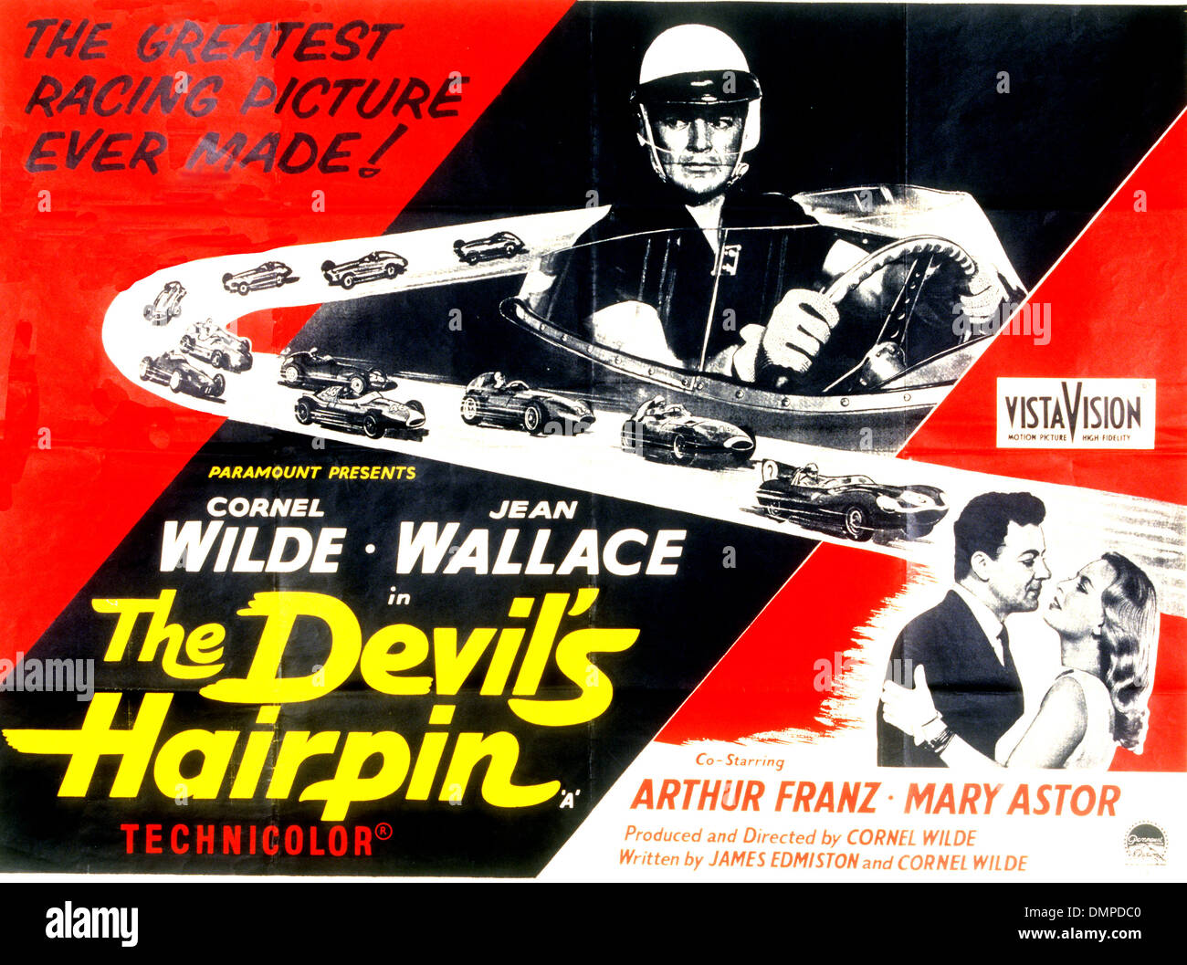 THE DEVIL'S HAIRPIN Poster for 1957 Paramount Pictures film with Cornel Wilde and Jean Wallace Stock Photo