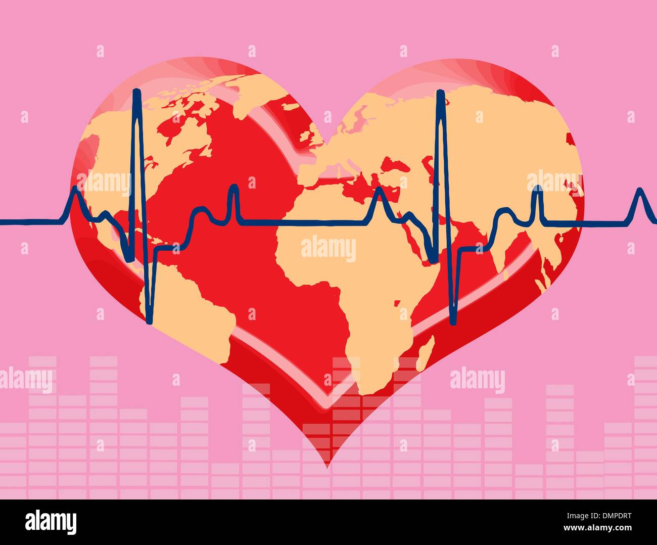 Heart and heartbeat symbol with world map Stock Vector