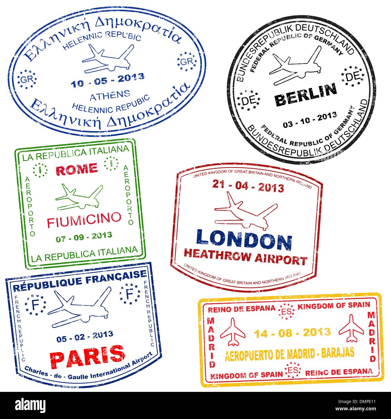 Set of passport stamps Stock Vector