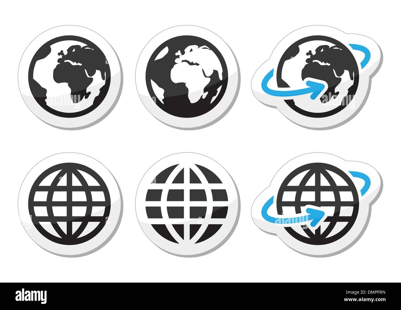 Globe earth vector icons set with reflection Stock Vector