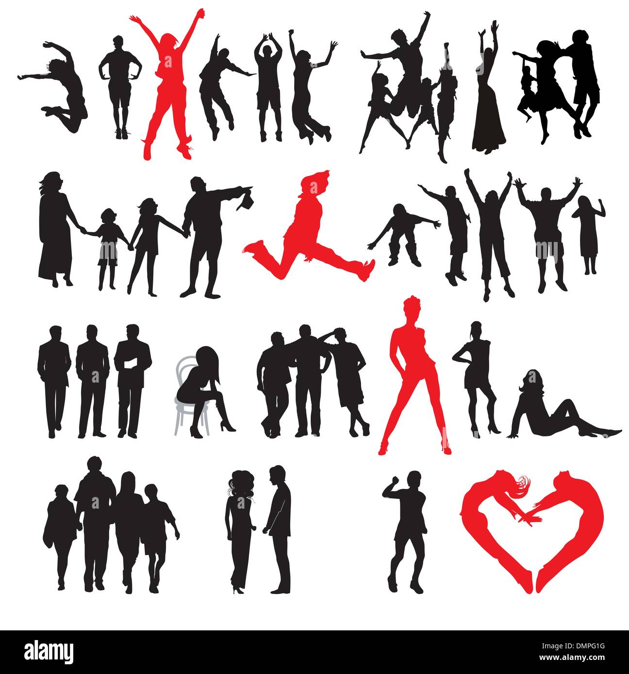 Silhouettes of people: business, family, sport, fashion, love Stock Vector