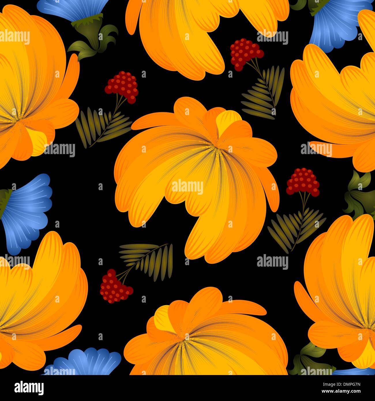 Seamless texture with yellow flowers on a black background Stock Vector ...