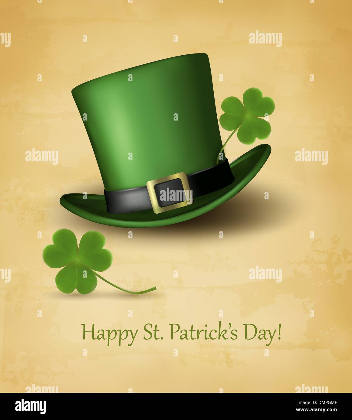 Saint Patrick's Day card with clove leaf and green hat. Vector i Stock ...