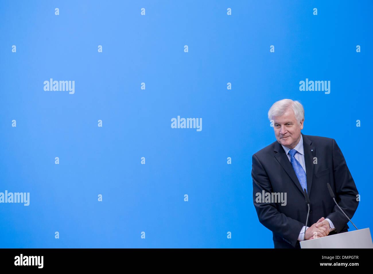 Berlin, Germany. December, 16th, 2013. Merkel, CDU Chairman, Seehofer, CSU chairman and Gabriel, SPD Chairman sign the coalition agreement at Paul Lšbe Haus in Berlin. / Picture: Horst Seehofer (CSU), CSU chairman and Minister-President of Bavaria. Stock Photo