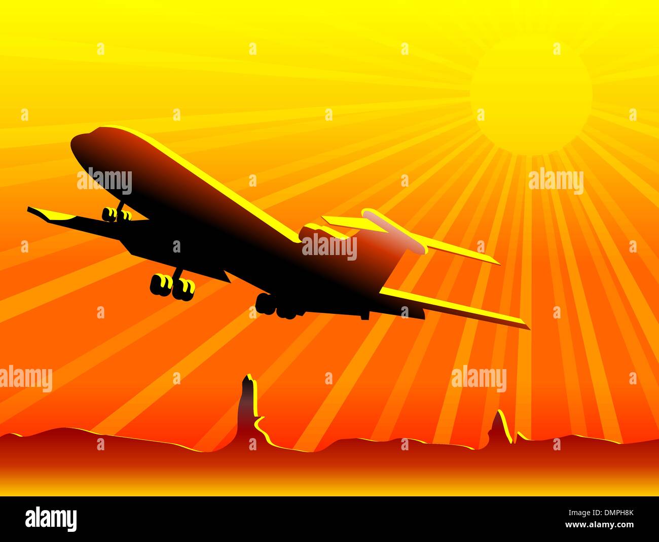 Airplane flying over desert Stock Vector