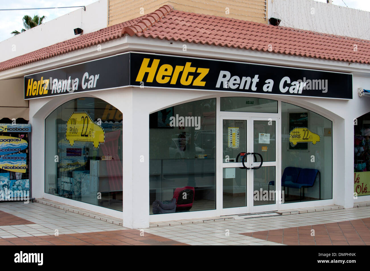 Hertz Rent a Car office, Caleta de Fuste, Fuerteventura, Canary Islands, Spain. Stock Photo