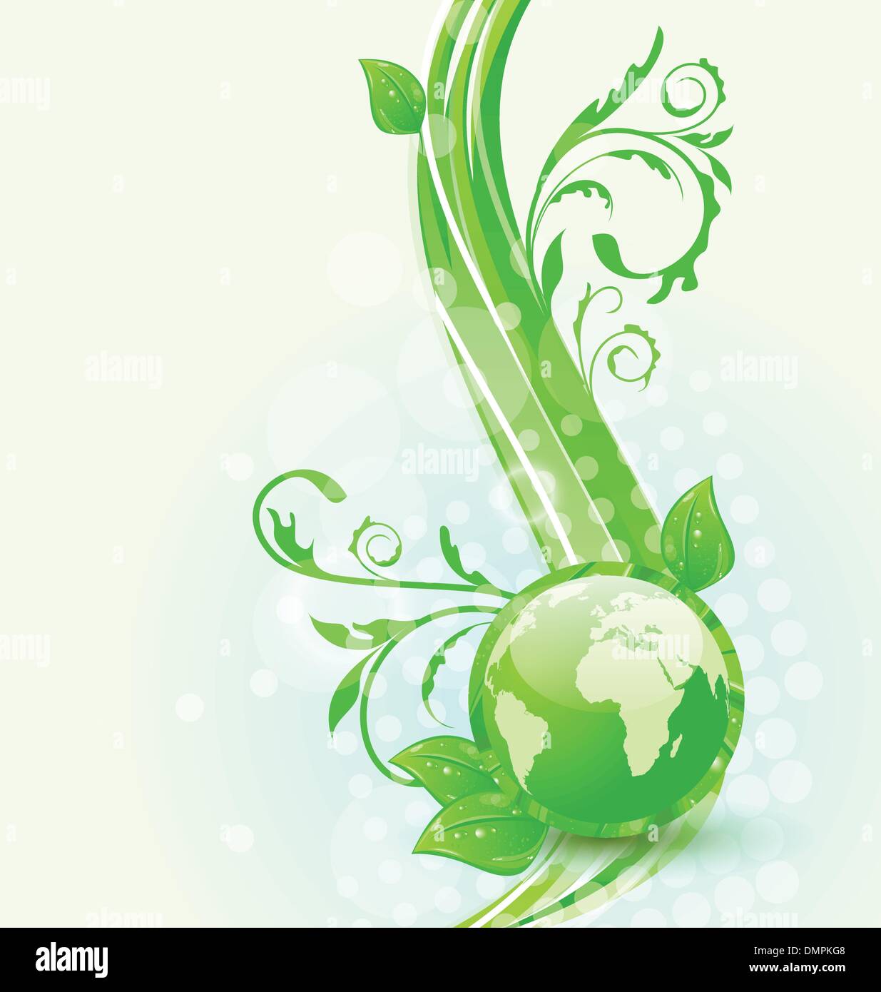 Wavy background with global planet and eco green leaves Stock Vector ...