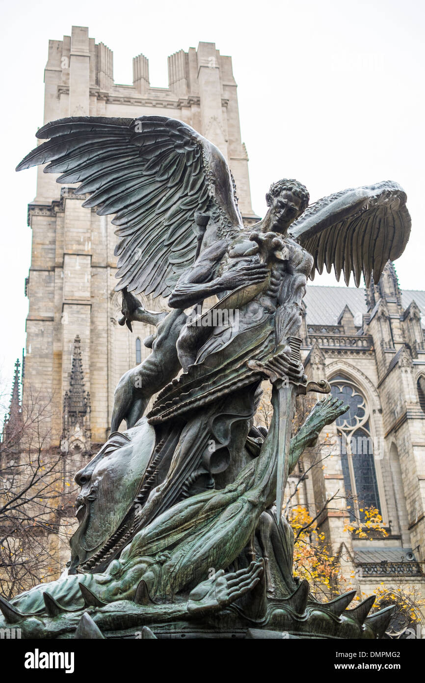 Angel sculpture in People's Garden with The Cathedral Church of St