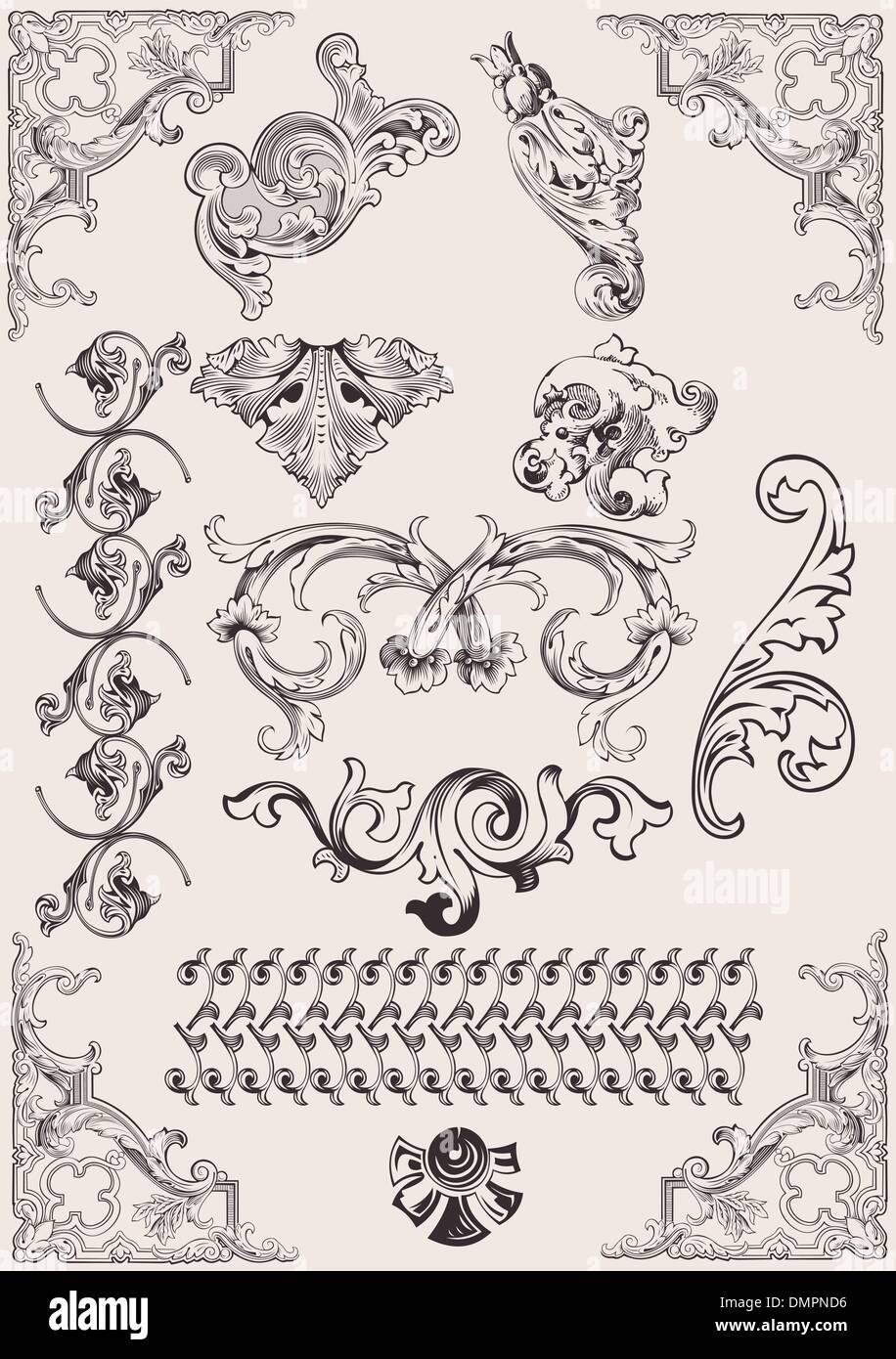 vector set: calligraphic design elements and page decoration Stock ...