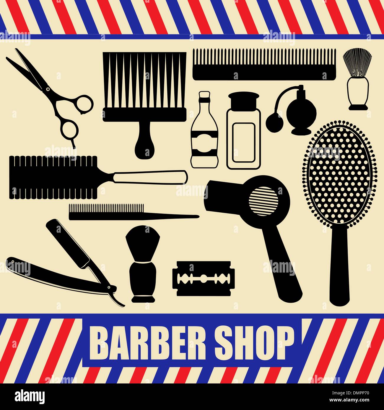 Vintage barber and hairdresser silhouette set Stock Vector