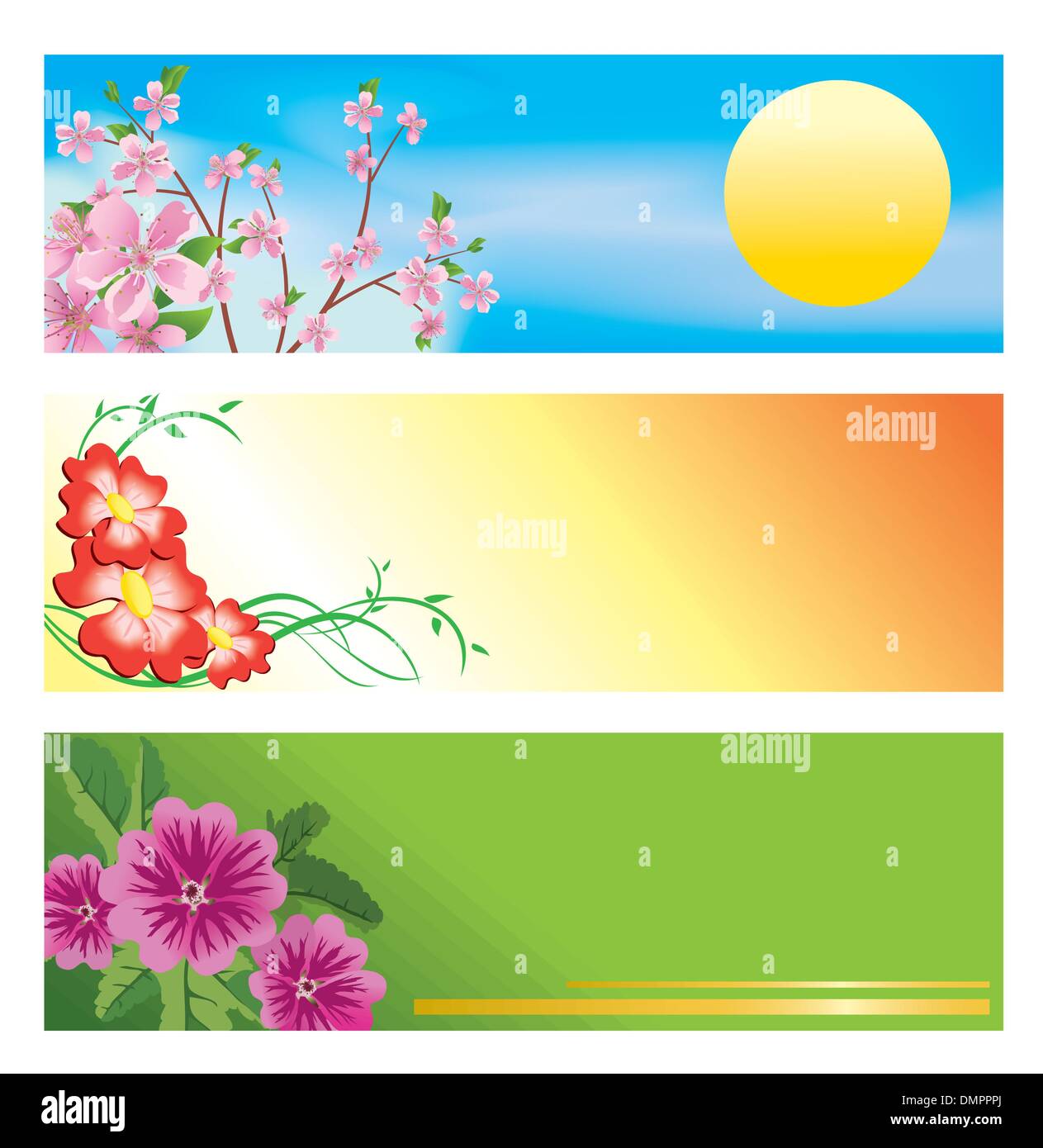 vector set of horizontal banners with floral themes Stock Vector