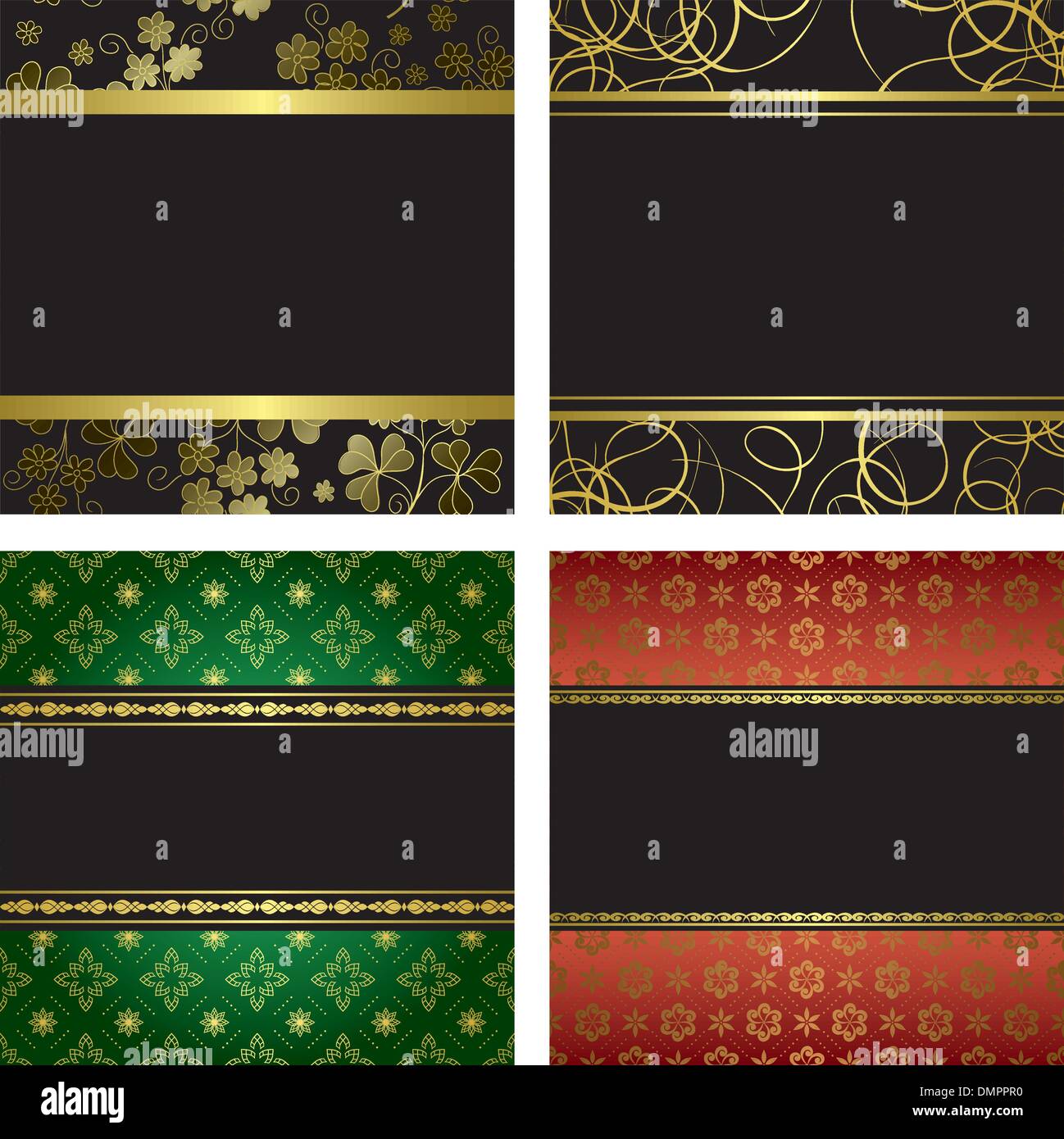 set - vector black card with golden frames Stock Vector