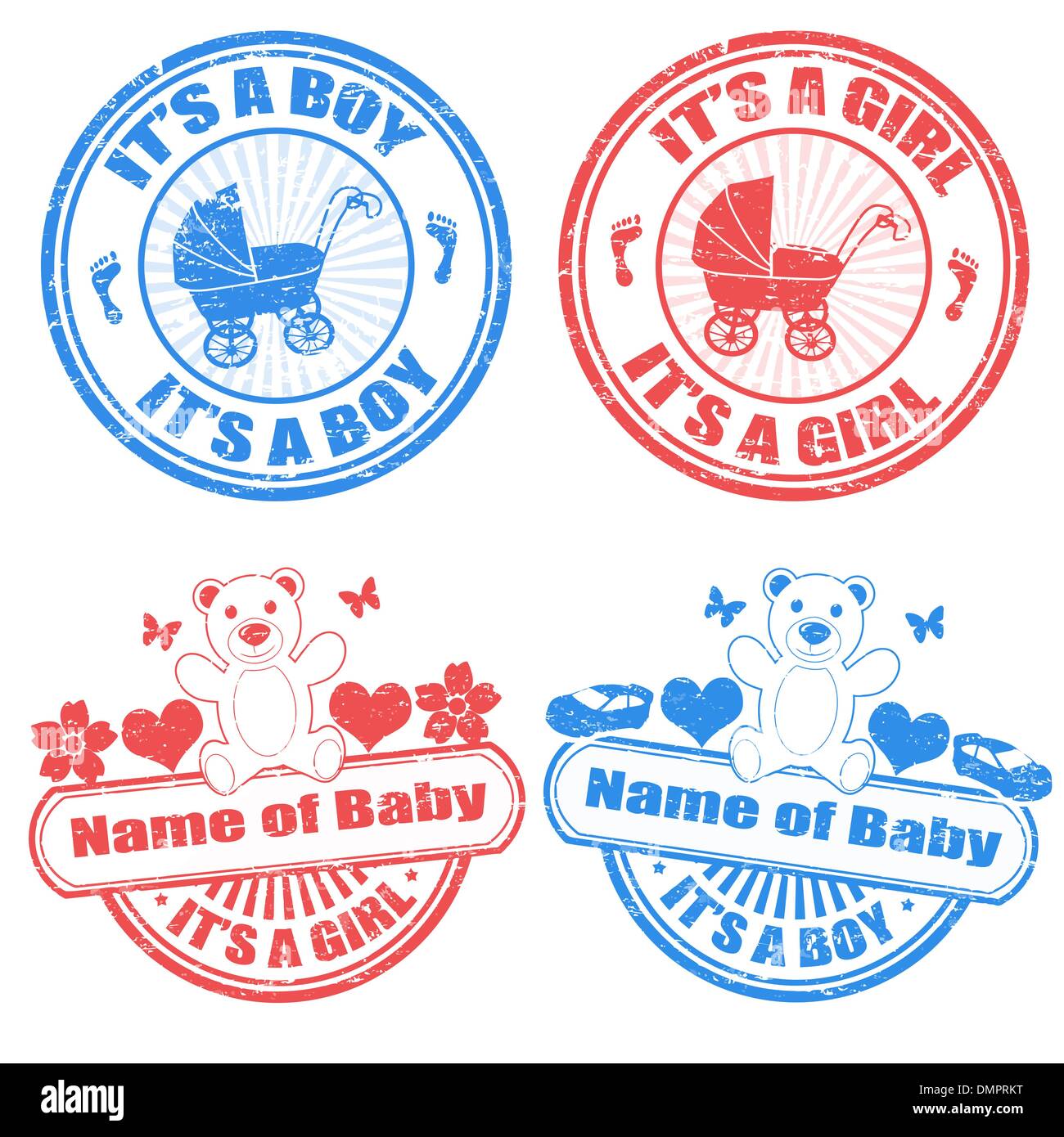 Baby boy and baby girl stamps Stock Vector