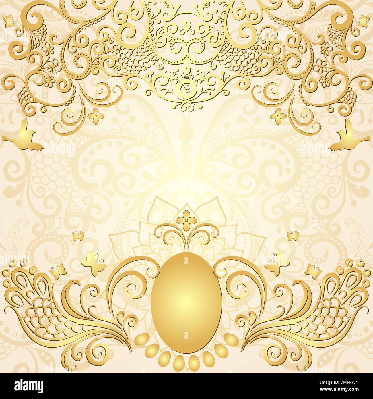 Gold easter vintage frame Stock Vector