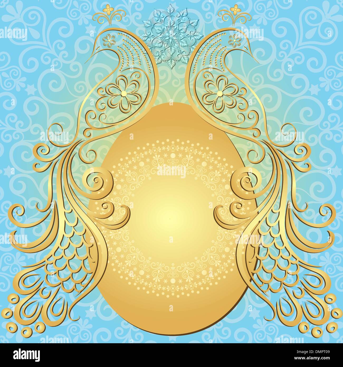 Gold-blue easter vintage frame Stock Vector