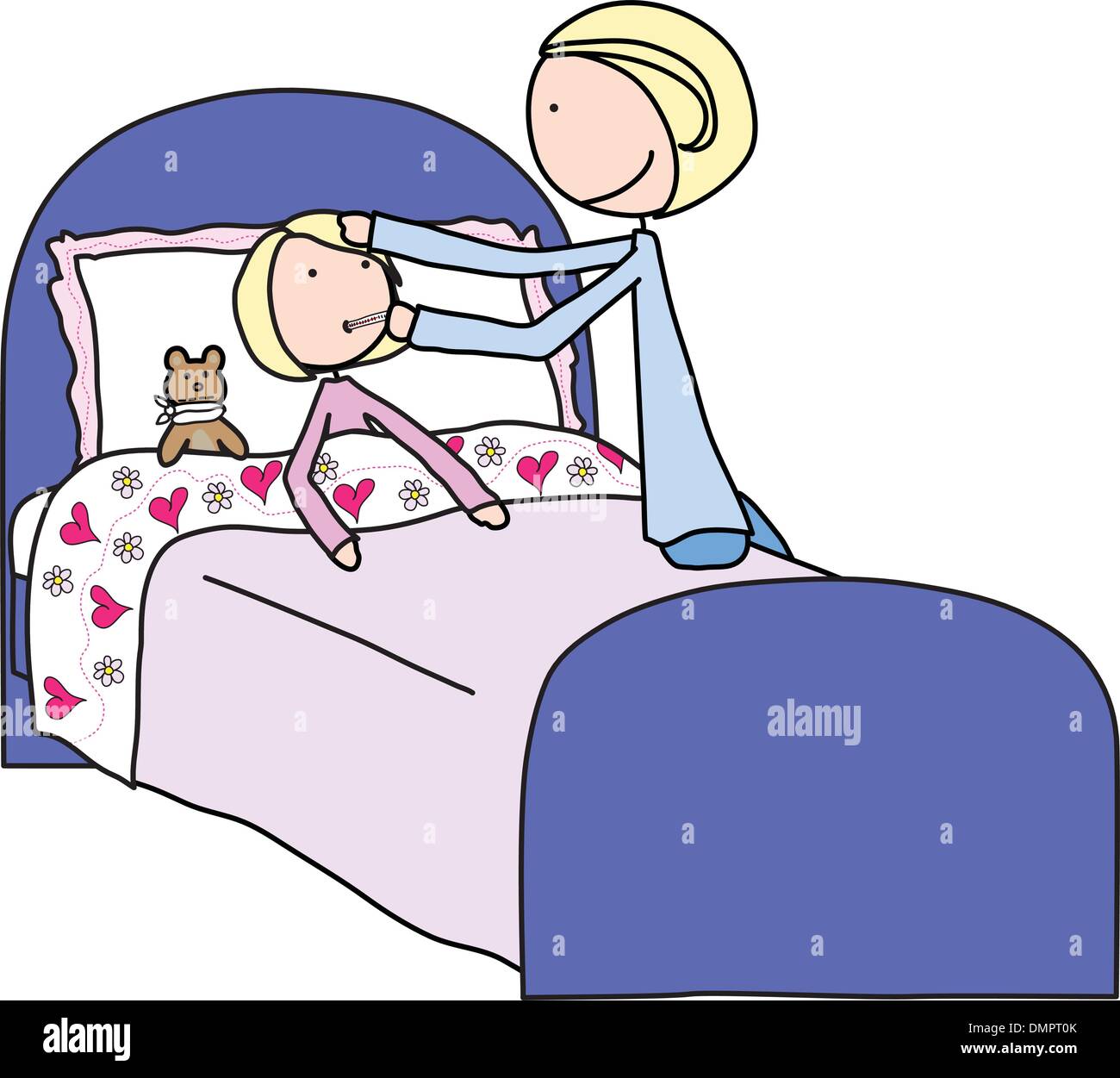 mother-thermometer-girl-bed-stock-vector-images-alamy