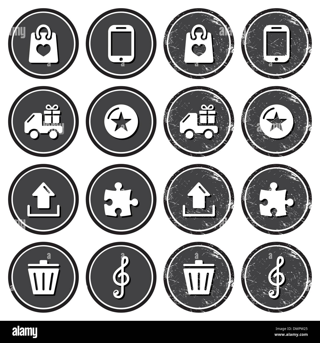 Web navigation icons on retro labels set Stock Vector