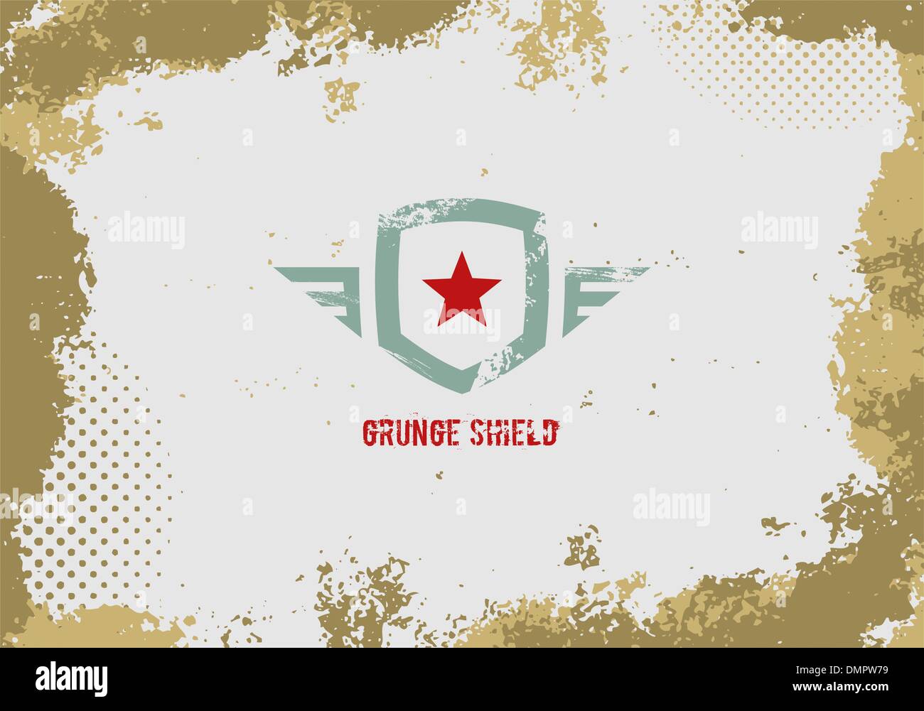 Grunge shield design element on grunge background Stock Vector