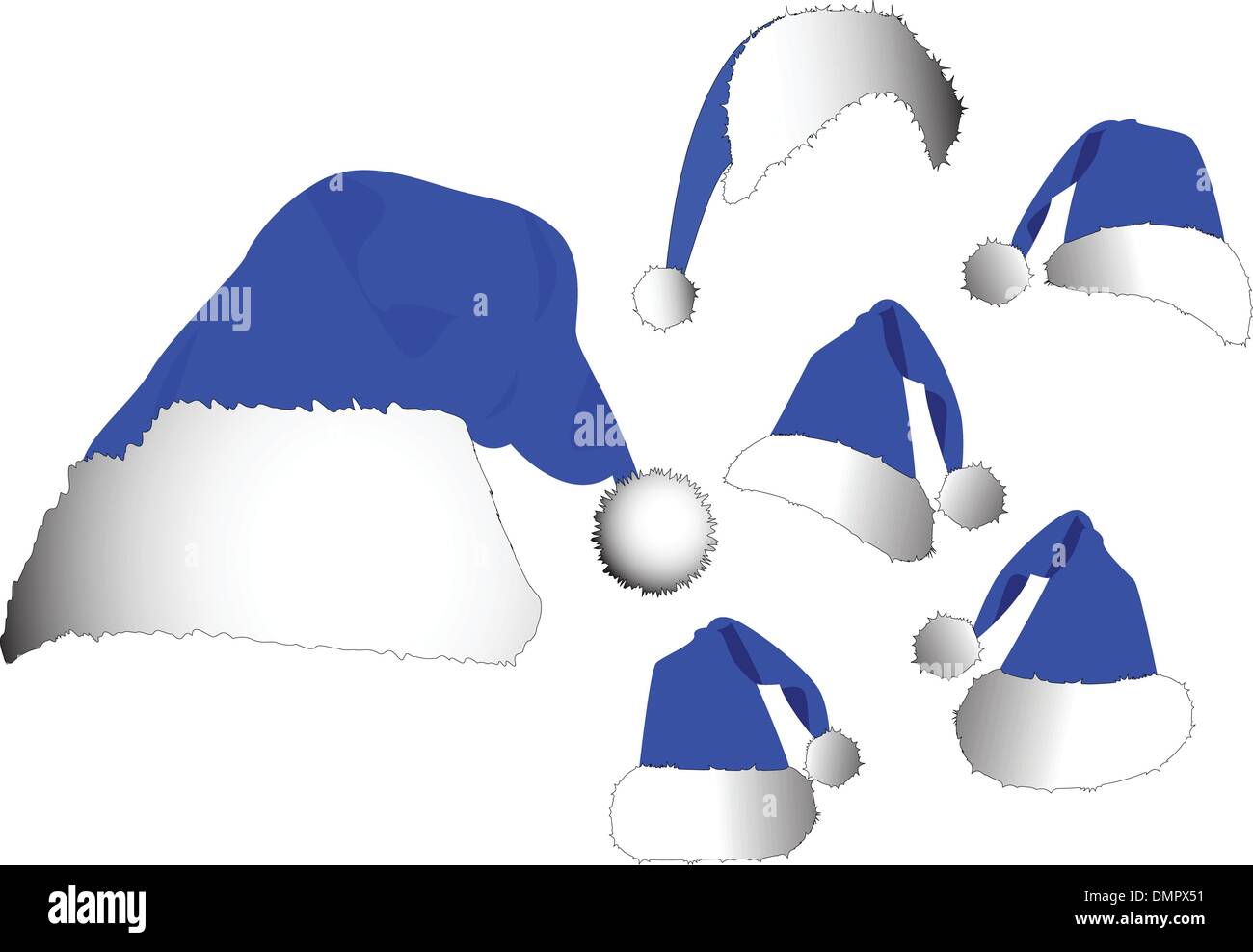 the vector blue santa hat set Stock Vector