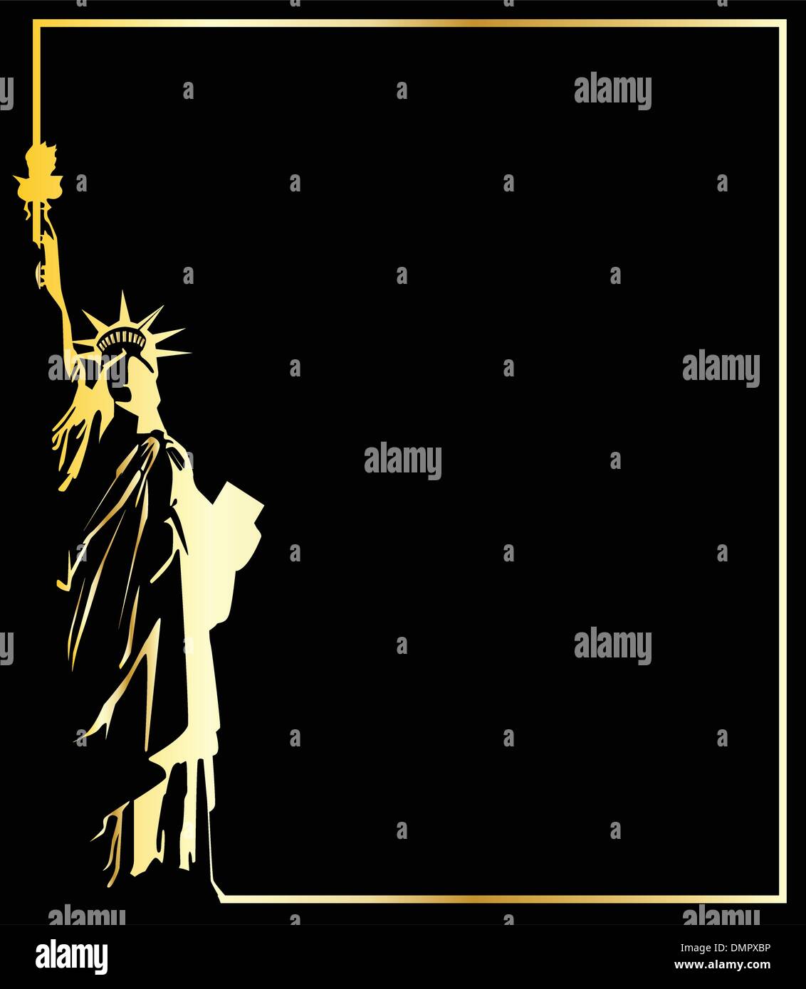 the gold vector statue of liberty on black background Stock Vector