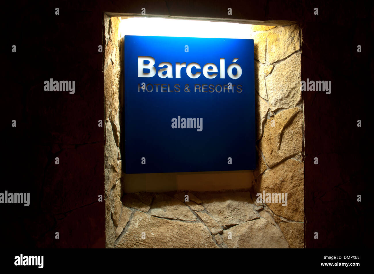 Barcelo hotel sign, Caleta de Fuste, Fuerteventura, Canary Islands, Spain. Stock Photo