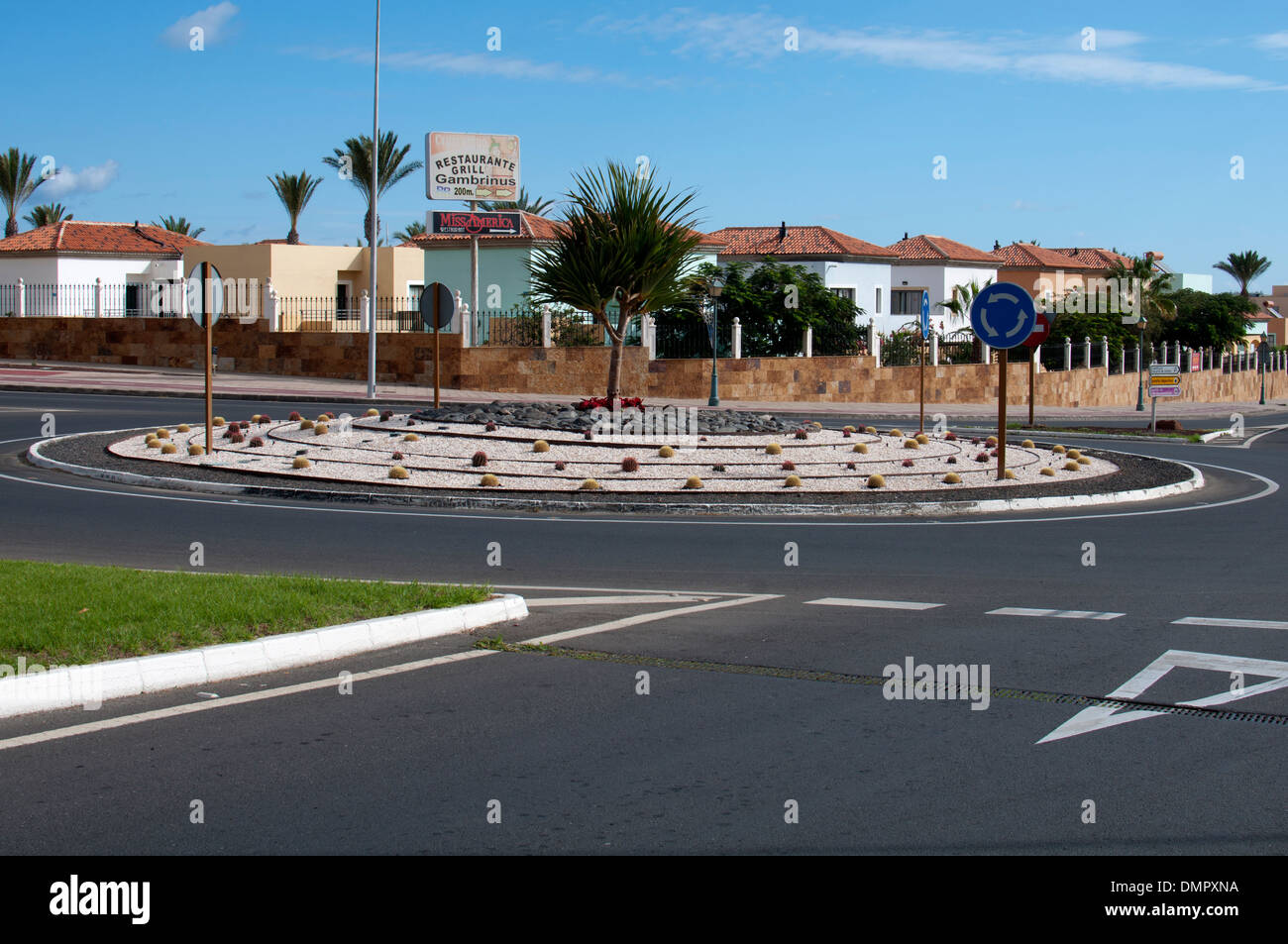 A traffic island, Caleta de Fuste, Fuerteventura, Canary Islands, Spain. Stock Photo
