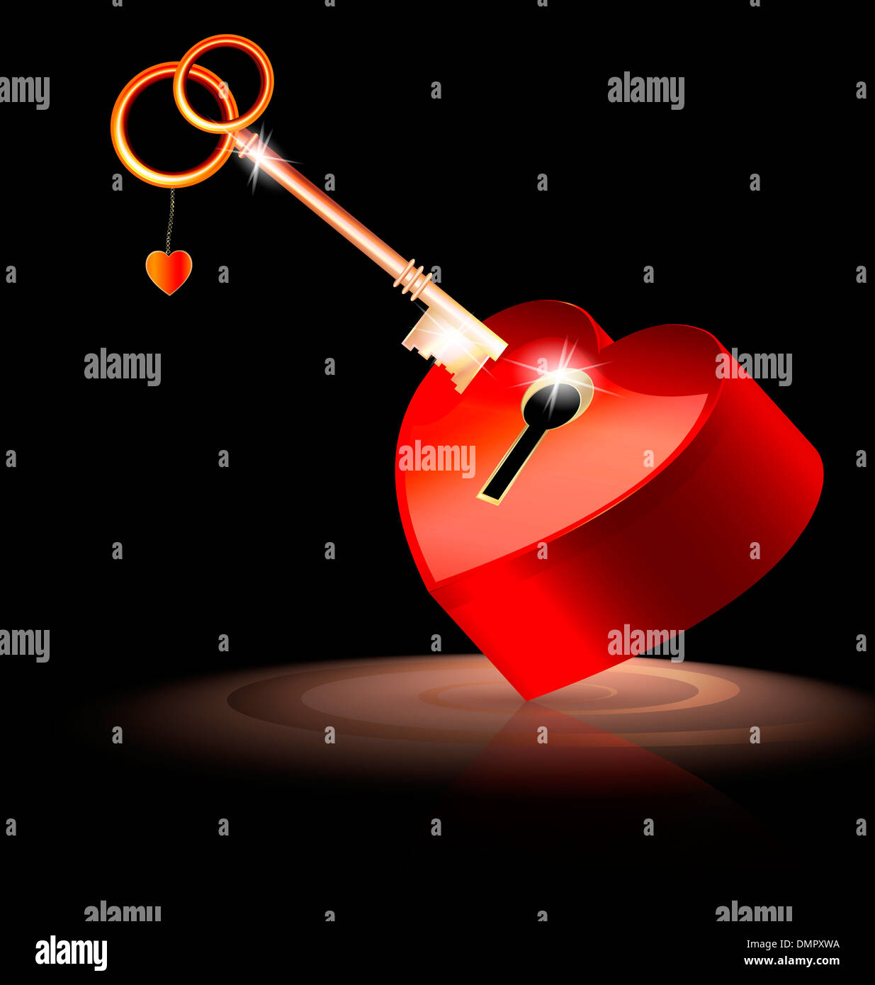 large red heartlock and a goldred key Stock Photo Alamy