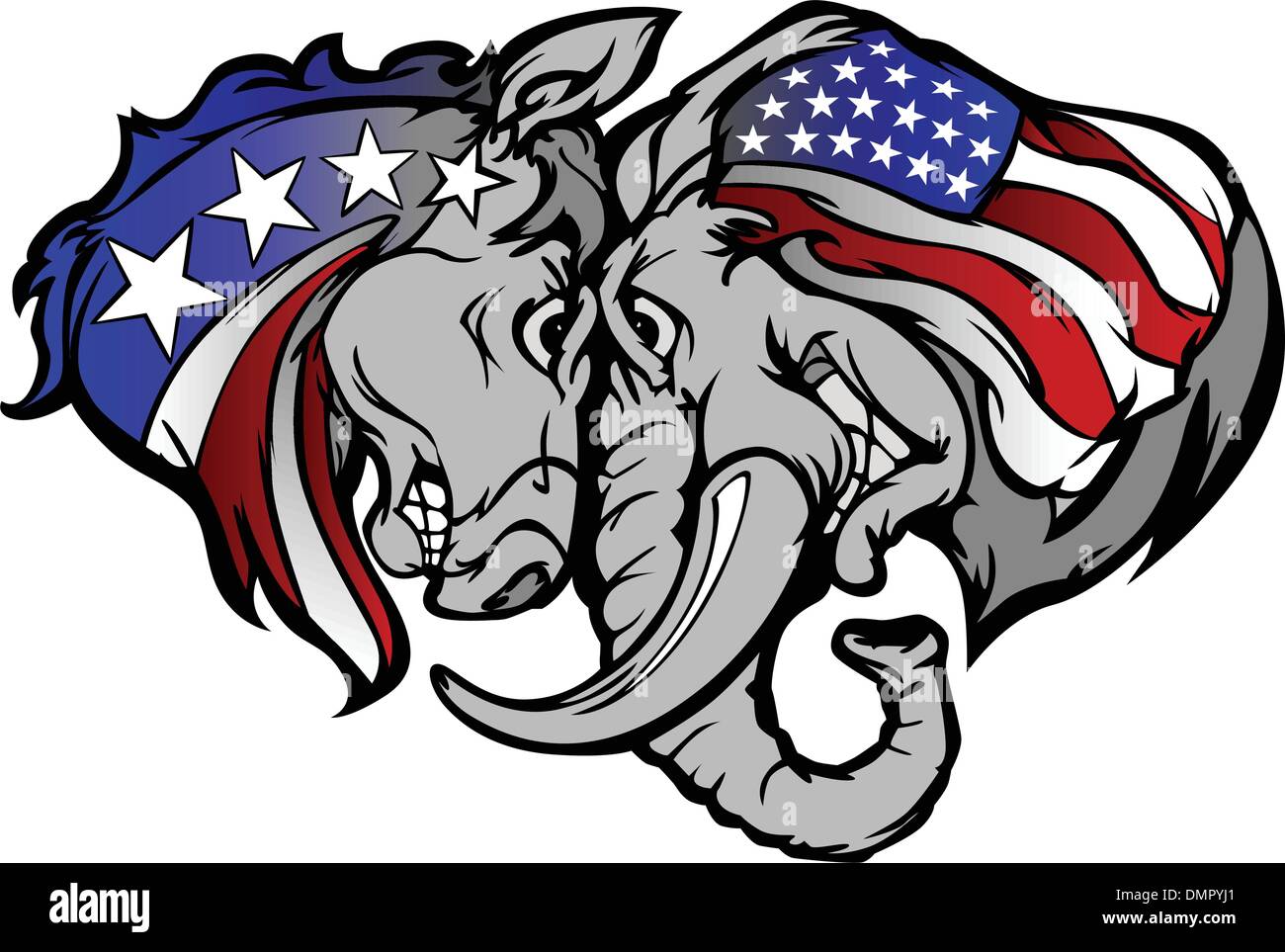 Political Elephant and Donkey Vector Cartoon Stock Vector