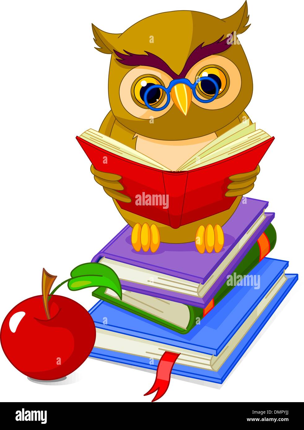 Wise Owl sitting on Pile book Stock Vector