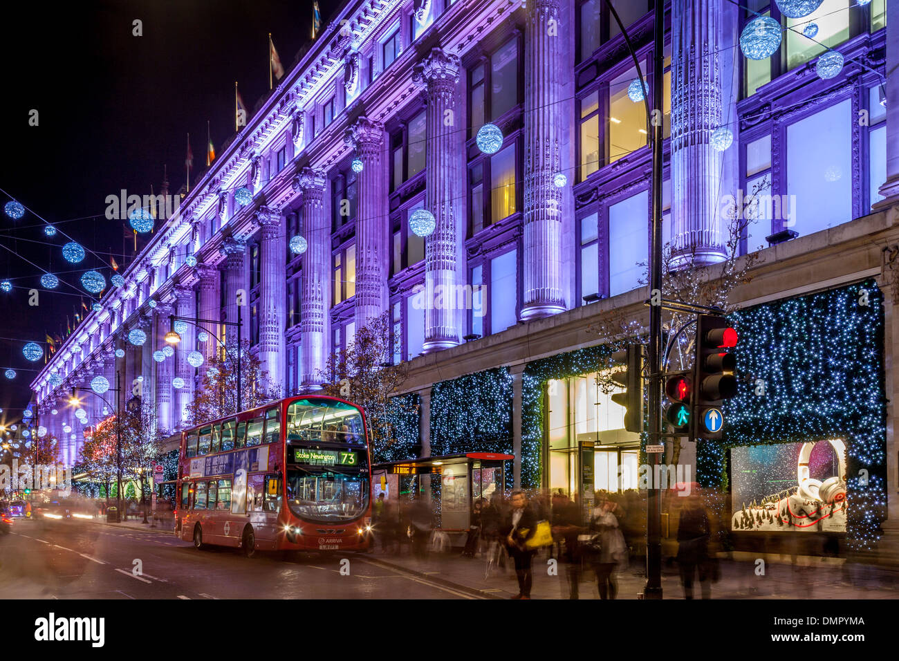Selfridges Department Store and Oxford Street at Christmas, London