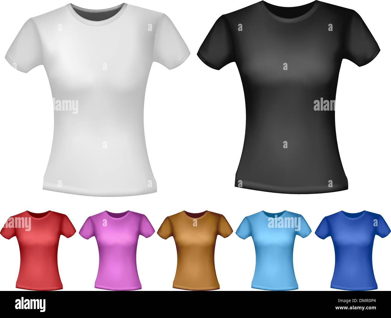 Black and white and color woman polo t-shirts. Design template. Stock Vector