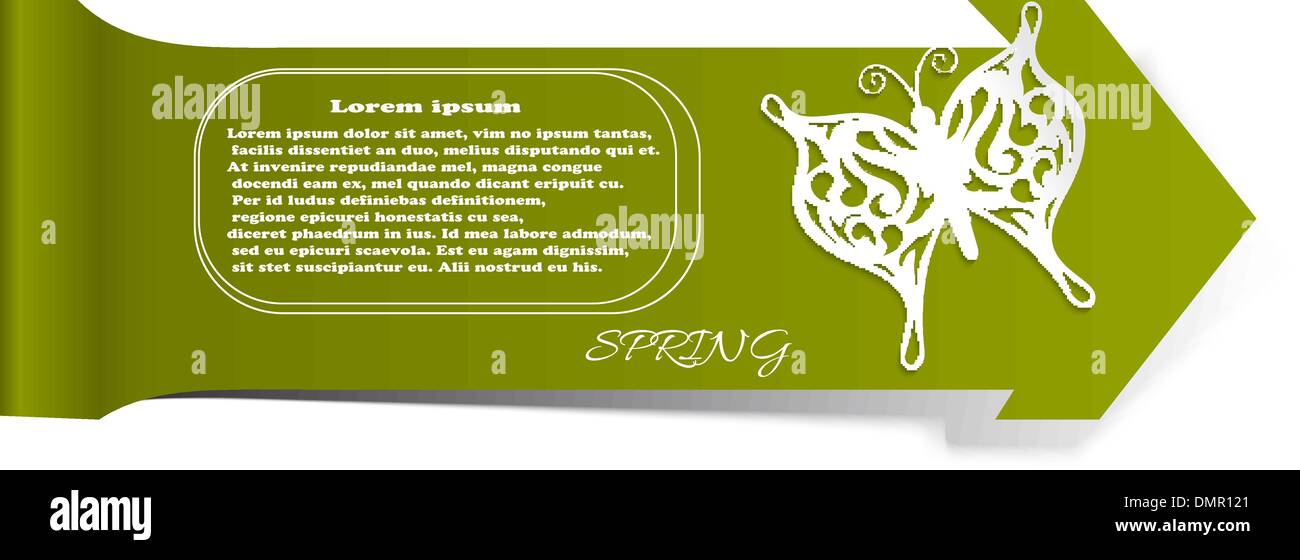 Green sticker with paper butterfly Stock Vector