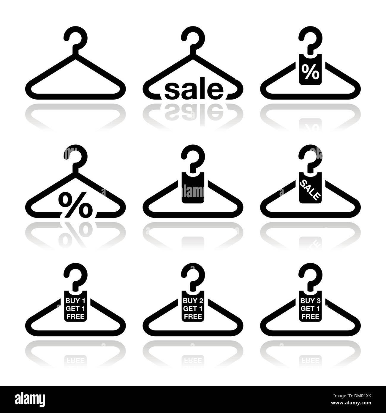 Hanger, sale, buy 1 get 1 free icons set Stock Vector